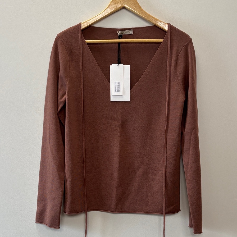 Nina Ricci Brown Long Sleeve V-Neck Top